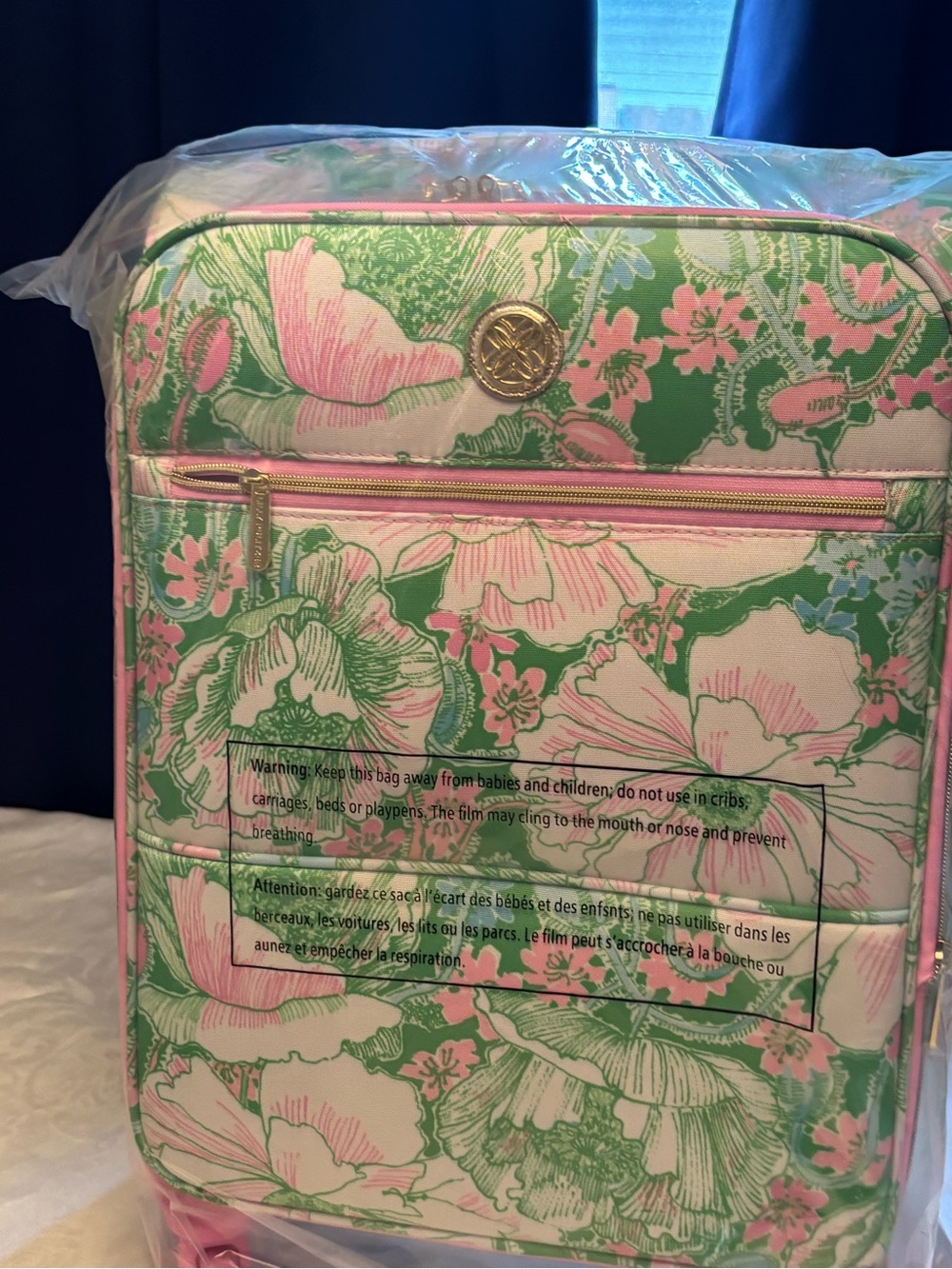 Lilly Pulitzer Pink and Green Floral Quilted suitcase